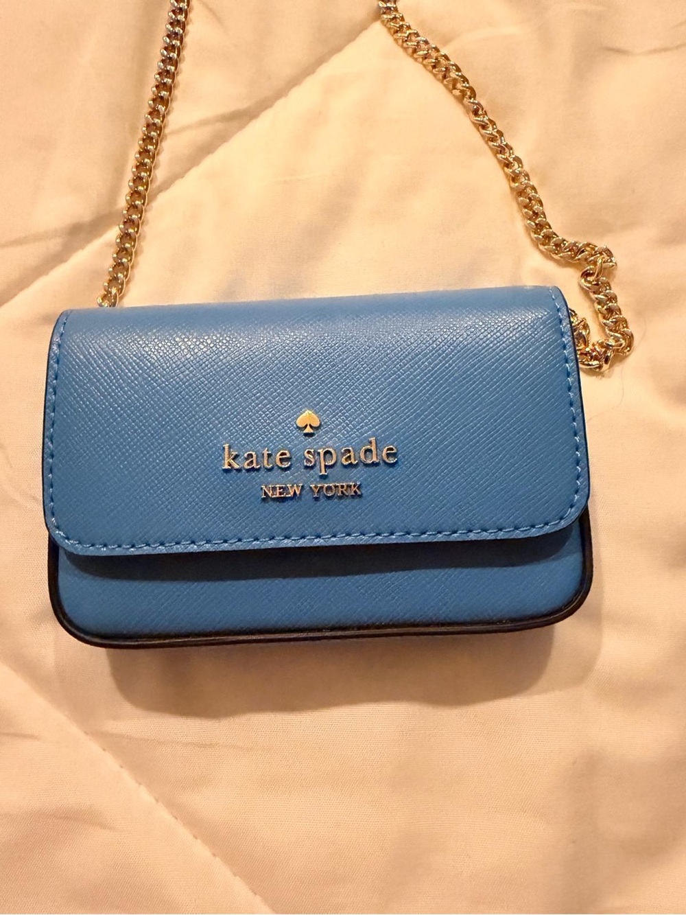 kate spade Blue Leather Mini Chain Crossbody with Gold Hardware